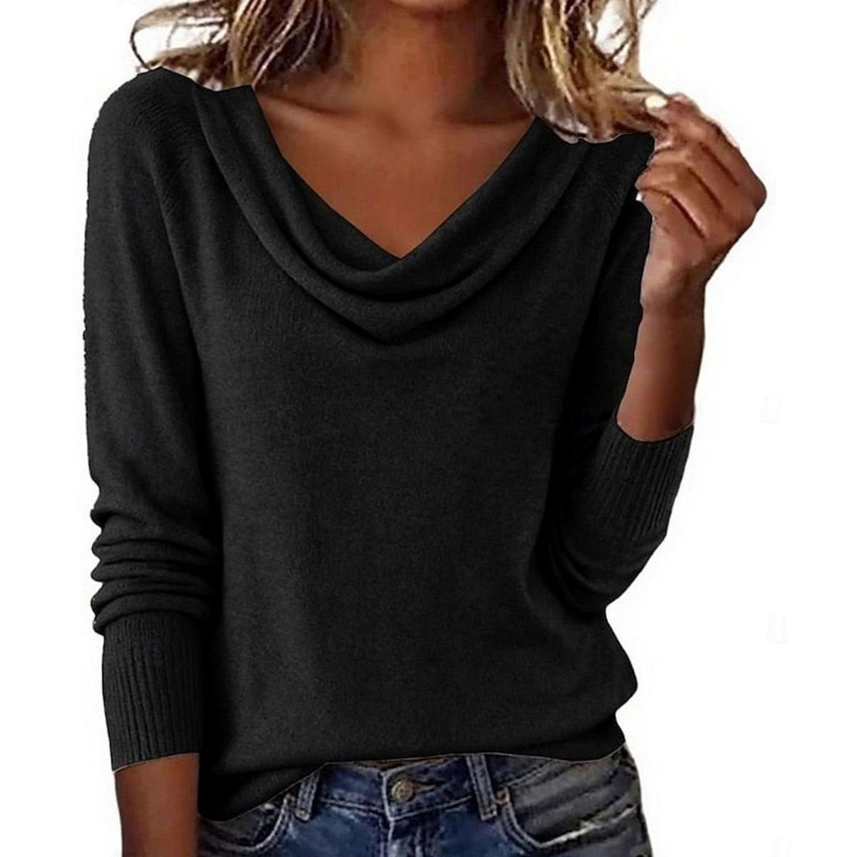 Victoria | Women's Draped Cowl Neck Long-Sleeve Knit Sweater