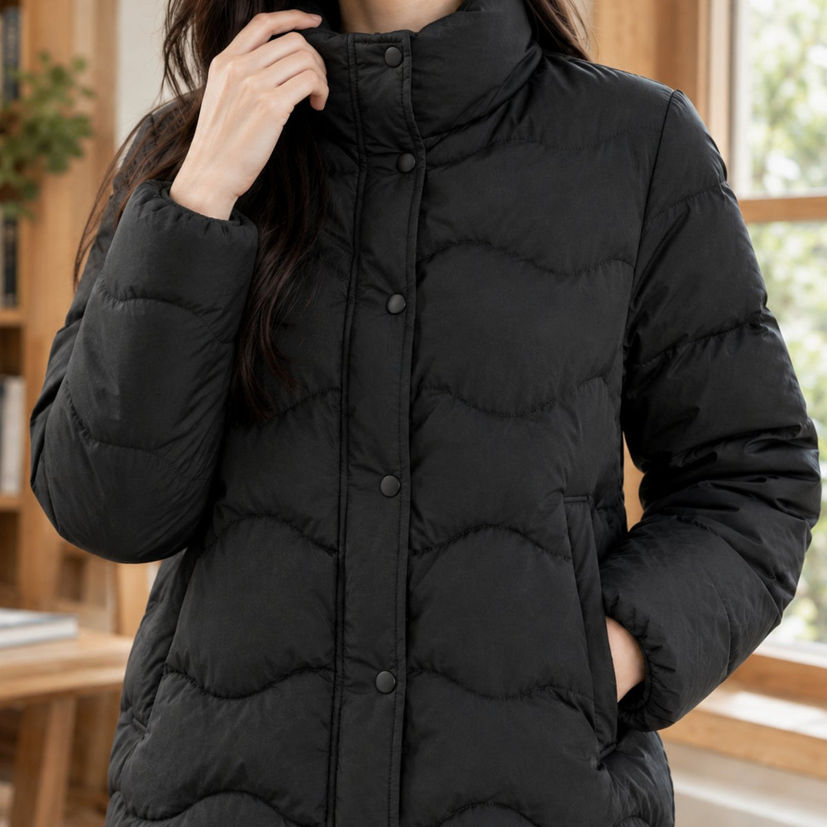 Sophia | Women's Duck-Down Quilted Puffer Jacket Stand Collar Snap-Front