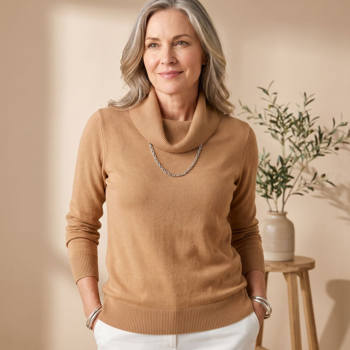 Mia | Women's Elegant Cowl-Neck Long-Sleeve Knit Sweater