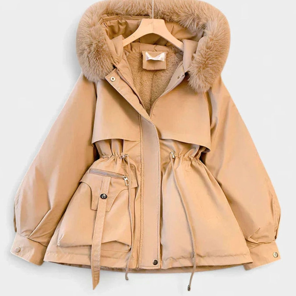 Aria | Women's Elegant Faux-Fur Hooded Drawstring Winter Jacket