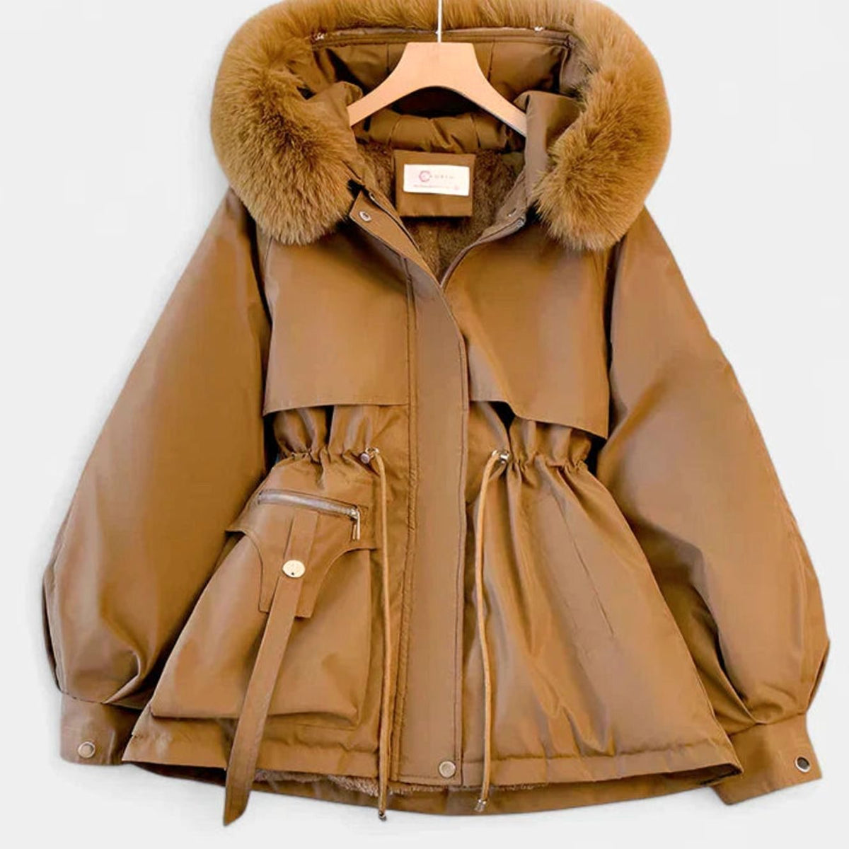 Aria | Women's Elegant Faux-Fur Hooded Drawstring Winter Jacket
