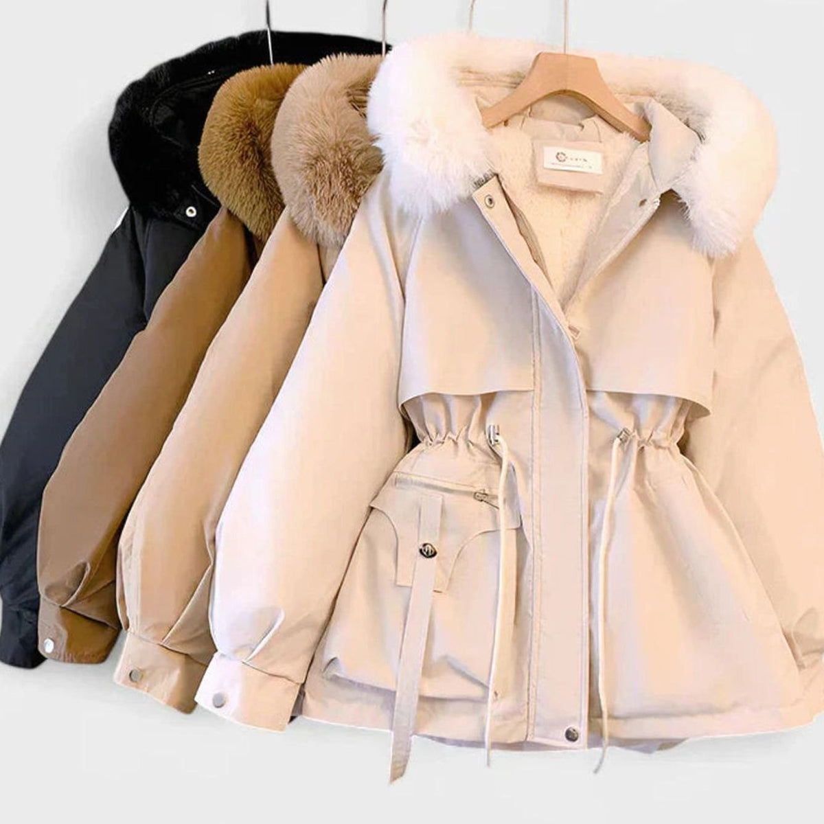 Aria | Women's Elegant Faux-Fur Hooded Drawstring Winter Jacket