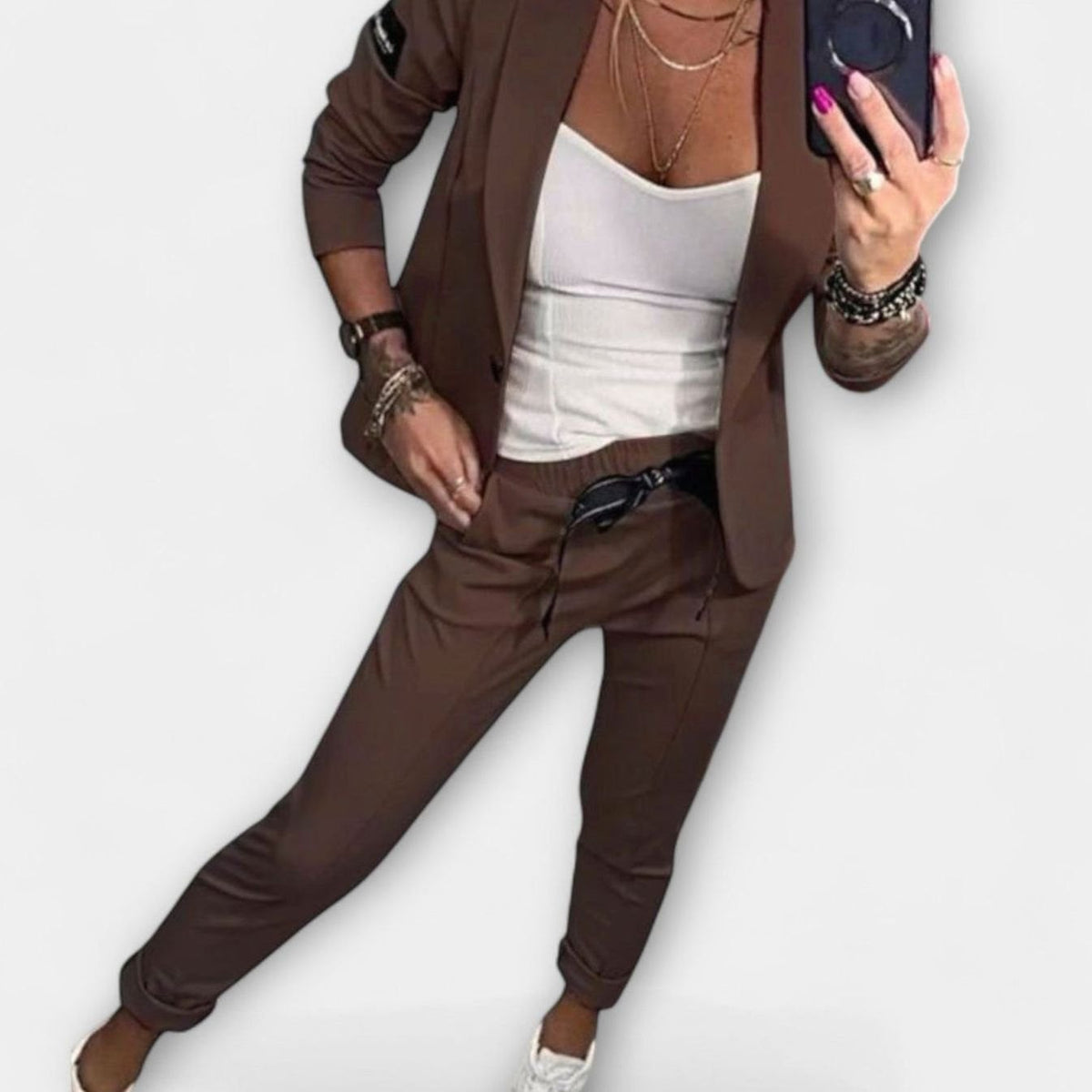 Emma | Women's Elegant Three-Piece Blazer Winter Coat Jogger Pants Set