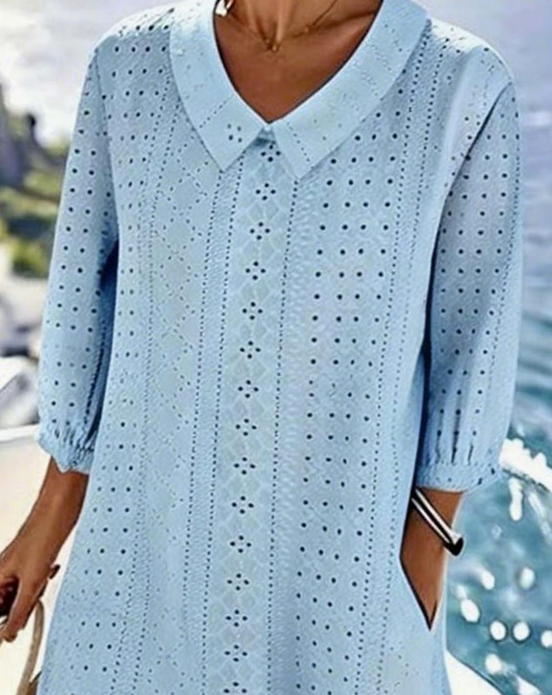 Emma | Women's Eyelet Hollow-Out V-Neck Relaxed Midi Dress
