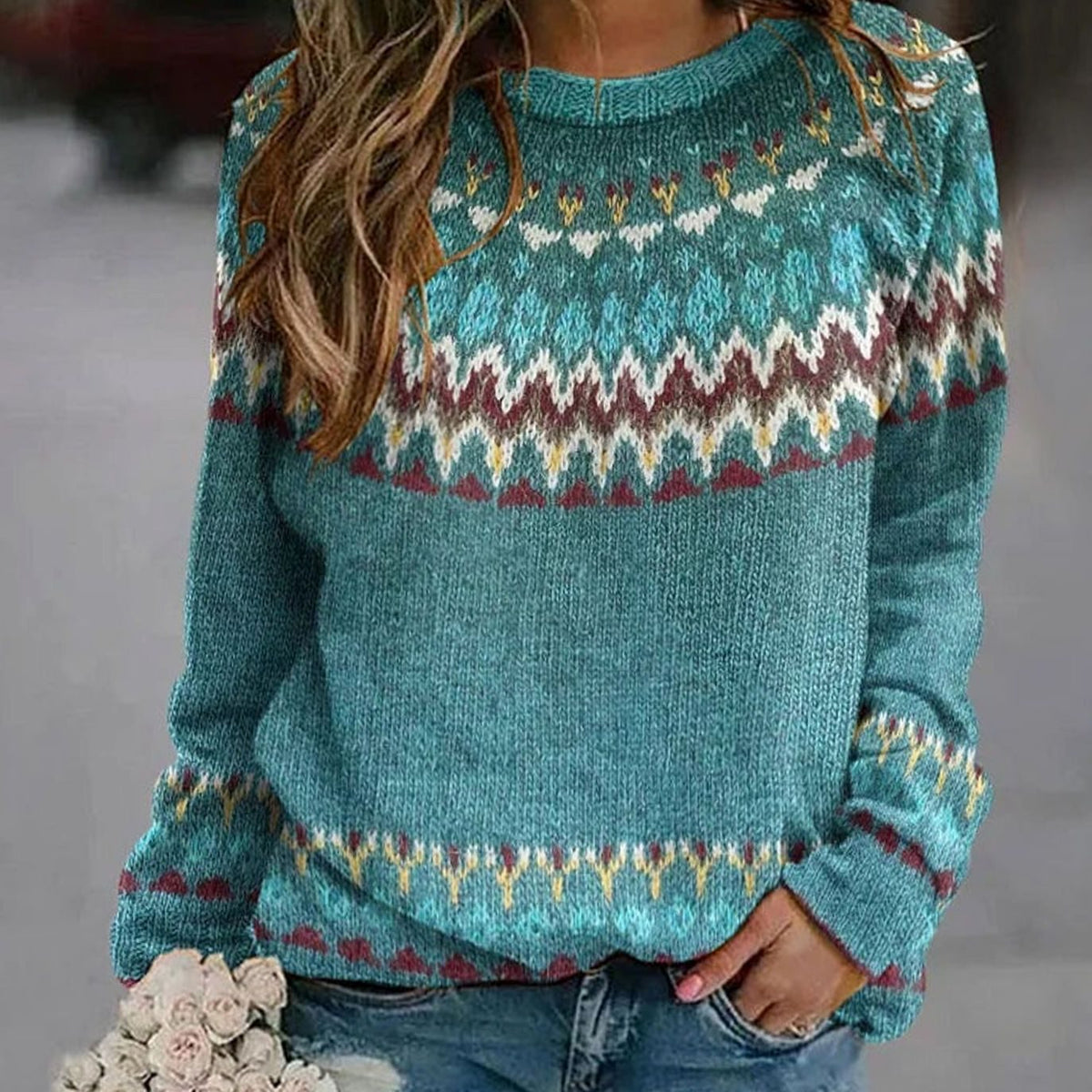 Olivia | Women's Fair Isle Crew-Neck Christmas Sweater
