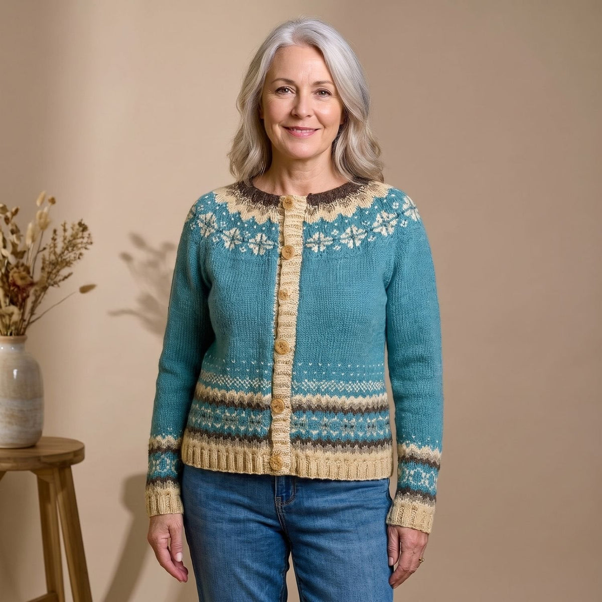 Isabella | Women's Fair Isle Knit Button-Front Cardigan Sweater