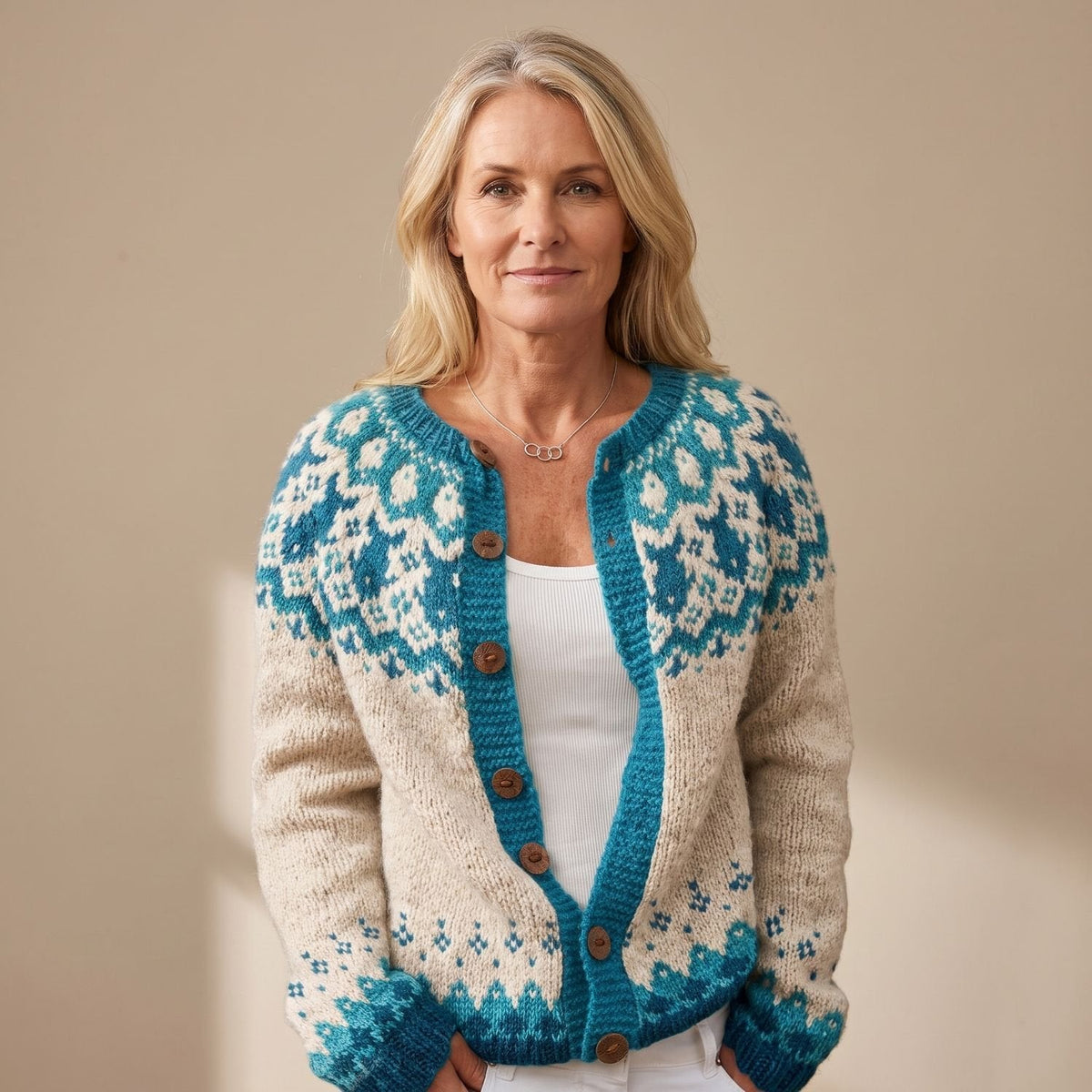 Charlotte | Women's Fair Isle Knit Button-Up Cardigan Sweater