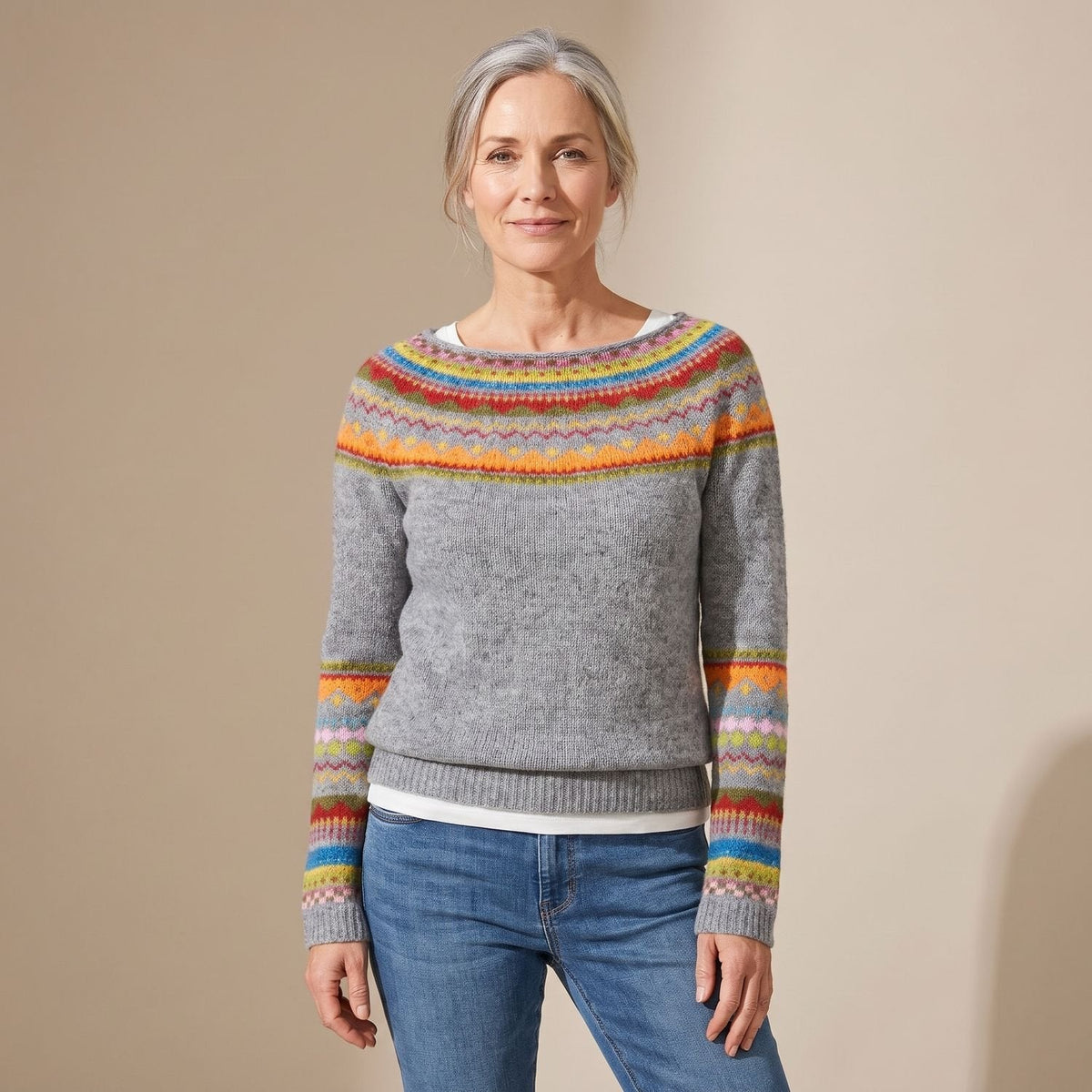 Isabella | Women's Fair Isle Knit Long-Sleeve Pullover Sweater