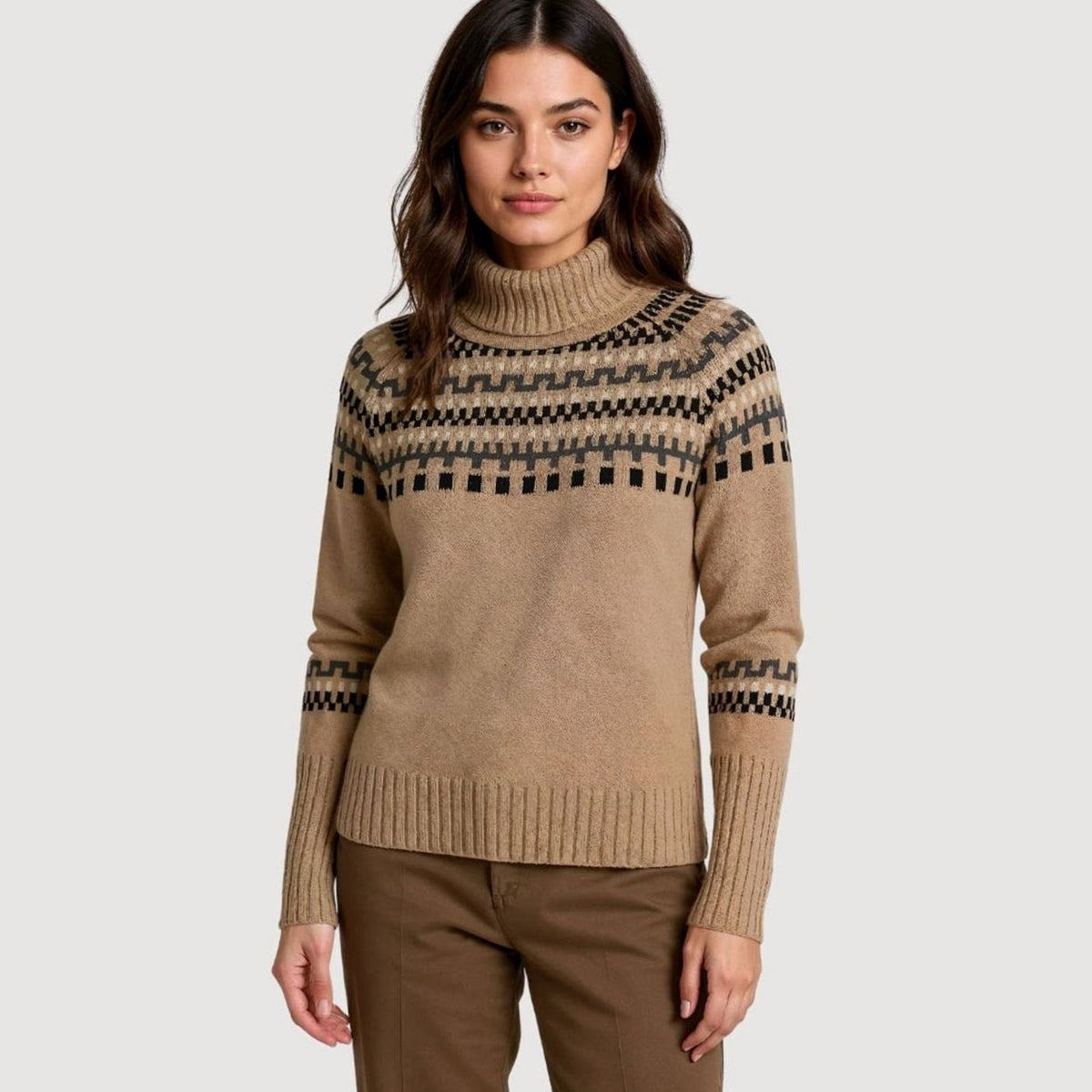 Harper | Women's Fair Isle Turtleneck Chunky Knit Oversized Sweater