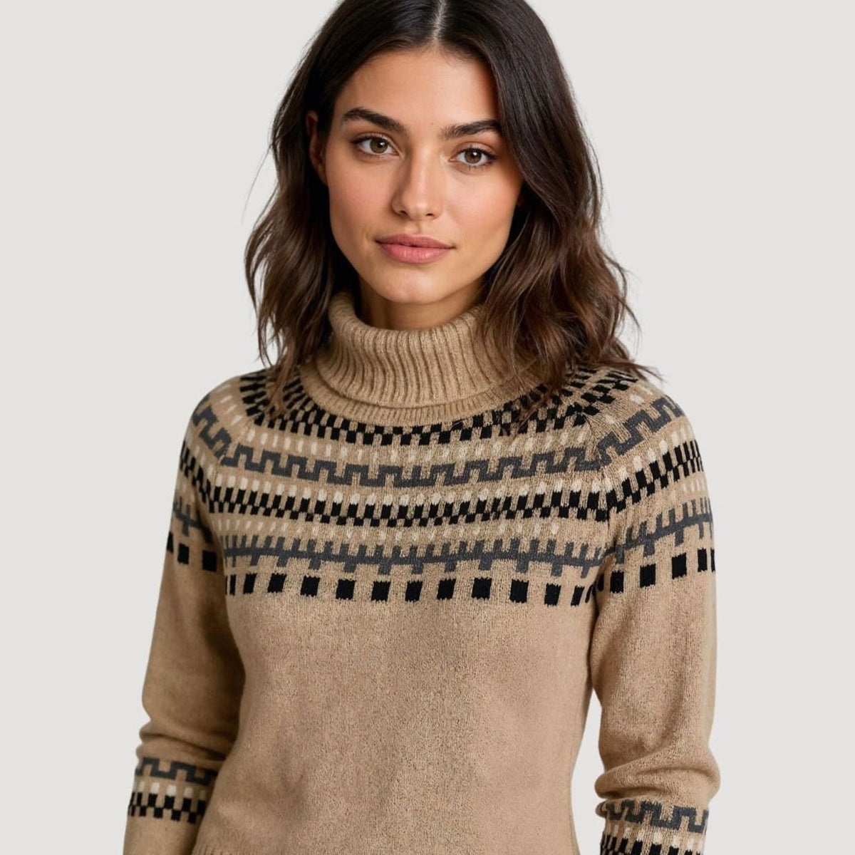 Harper | Women's Fair Isle Turtleneck Chunky Knit Oversized Sweater