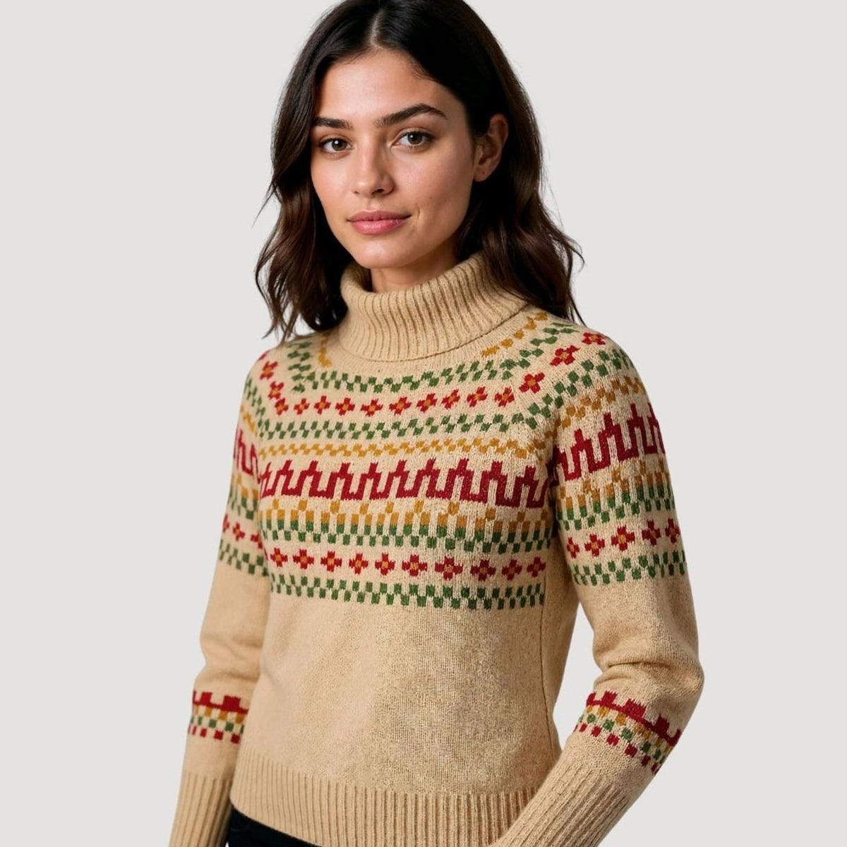 Harper | Women's Fair Isle Turtleneck Chunky Knit Oversized Sweater