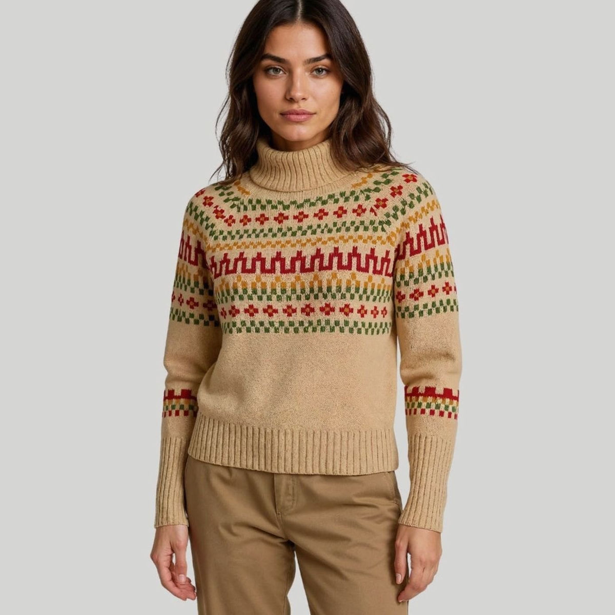 Harper | Women's Fair Isle Turtleneck Chunky Knit Oversized Sweater