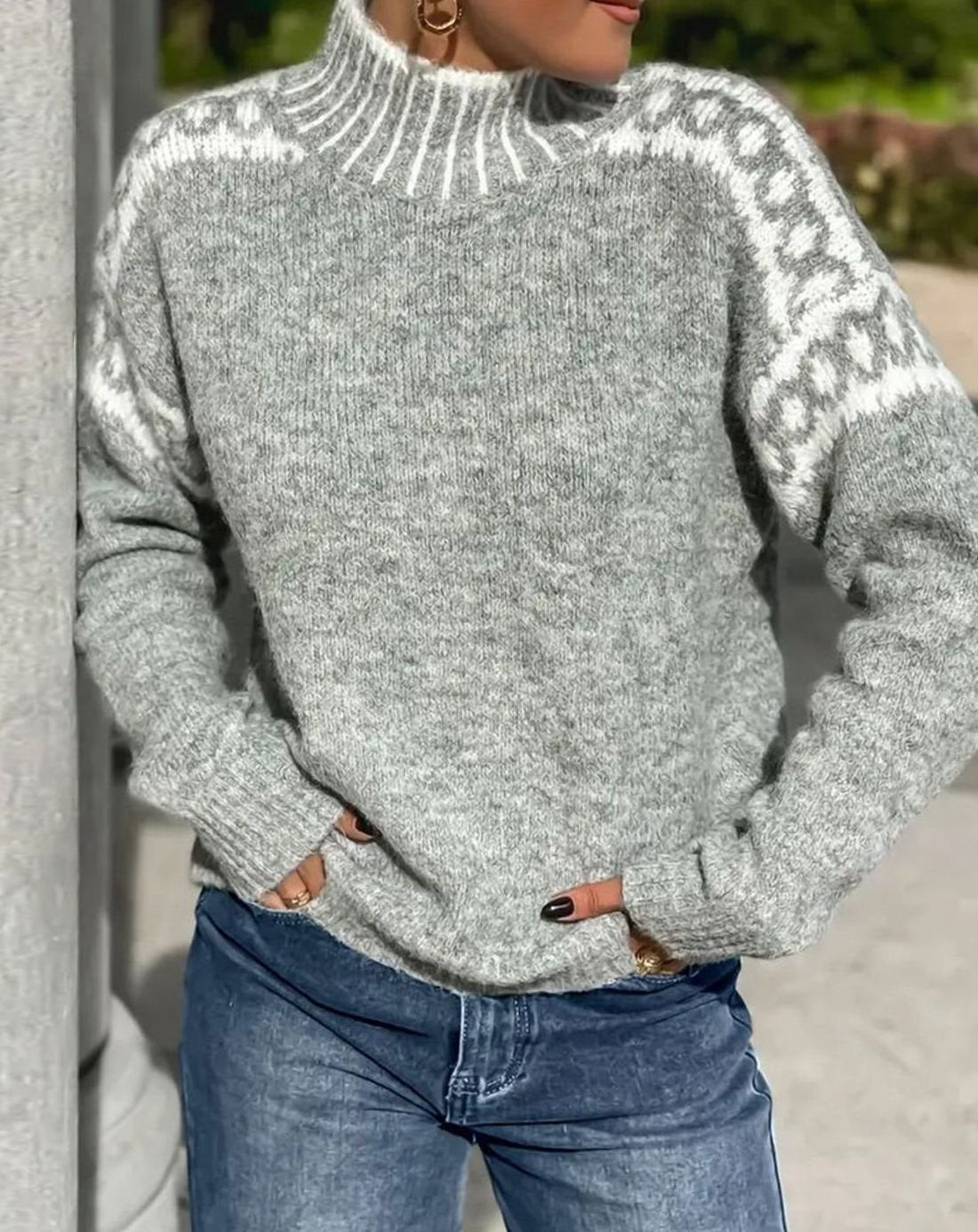 Evelyn | Women's Fair Isle Turtleneck Relaxed-Fit Knit Sweater
