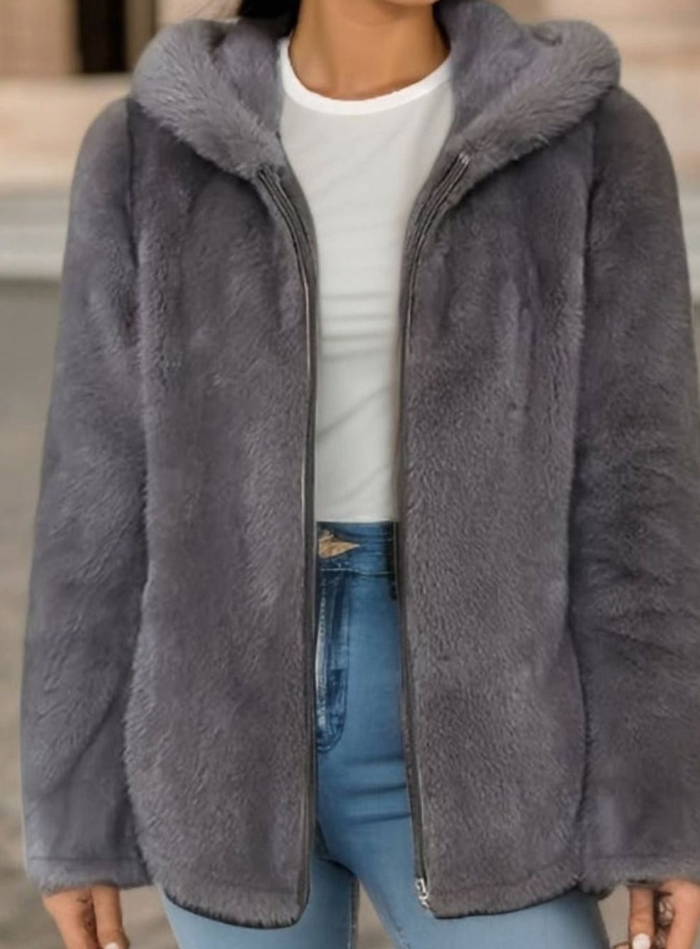 Victoria | Women's Faux Fur Coat Hooded Zip-Up Teddy Fleece Jacket