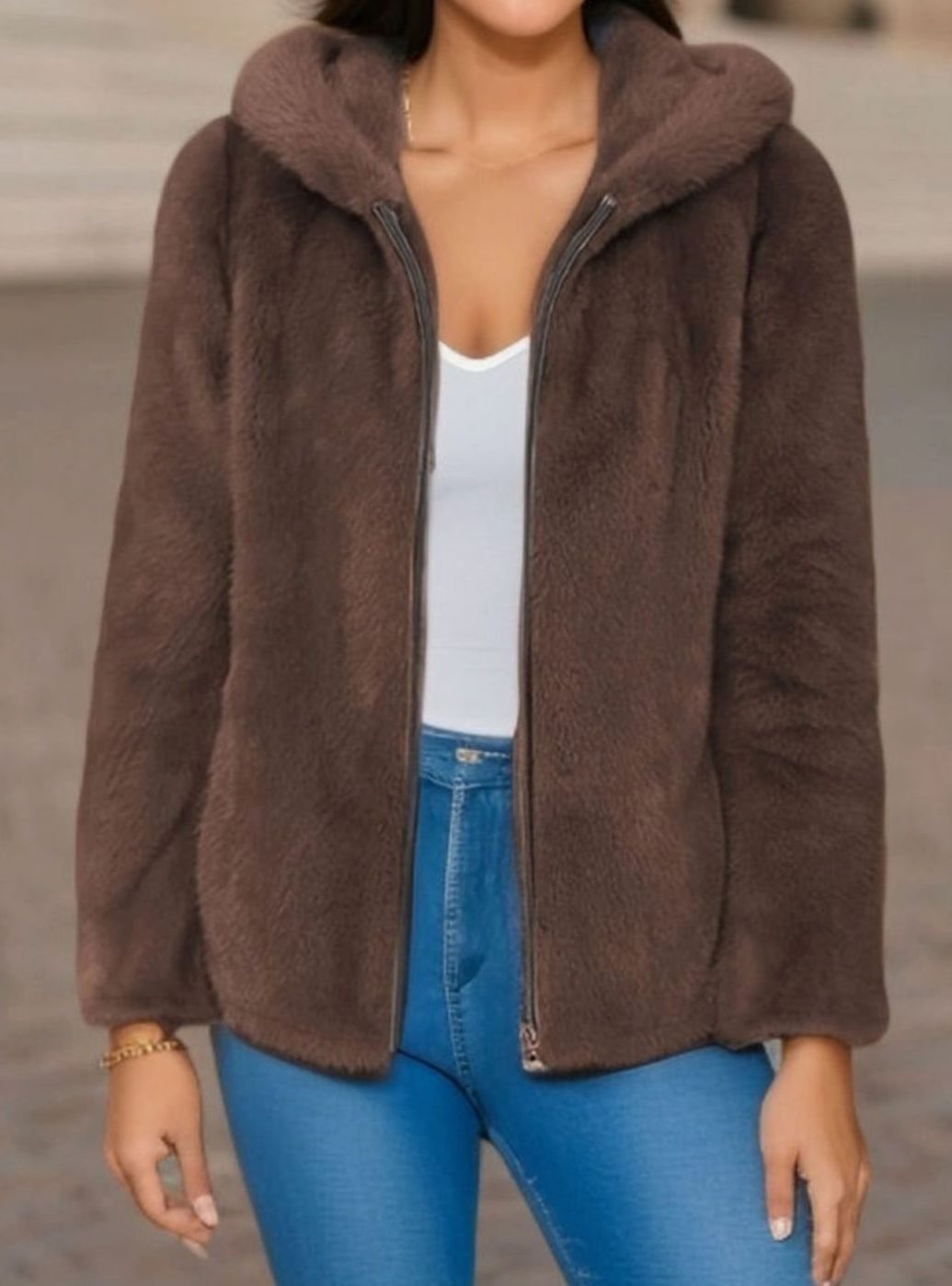 Victoria | Women's Faux Fur Coat Hooded Zip-Up Teddy Fleece Jacket