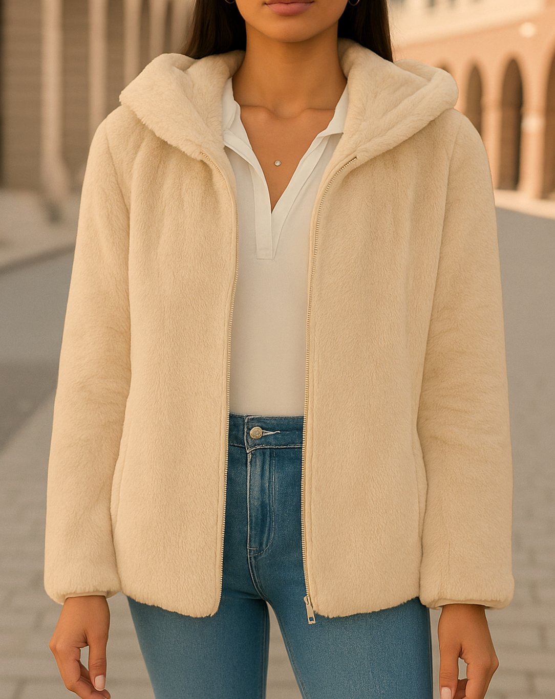 Victoria | Women's Faux Fur Coat Hooded Zip-Up Teddy Fleece Jacket
