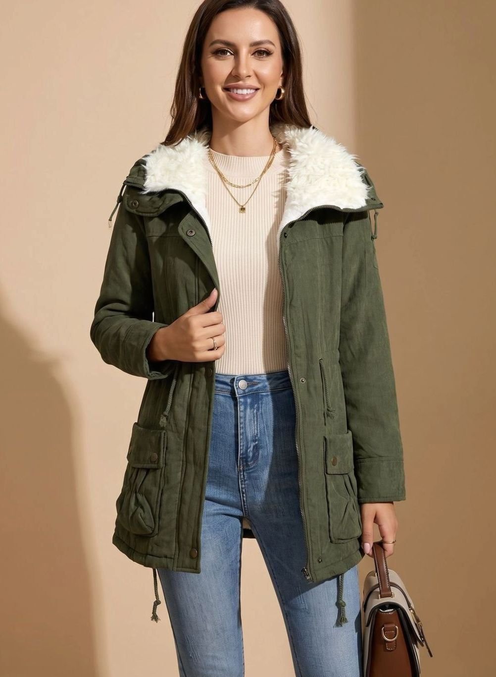 Madison | Women's Faux-Fur Collar Drawstring-Waist Insulated Winter Parka