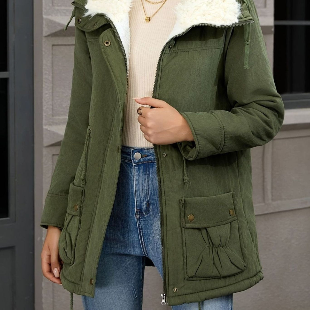 Madison | Women's Faux Fur Collar Drawstring Waist Winter Parka