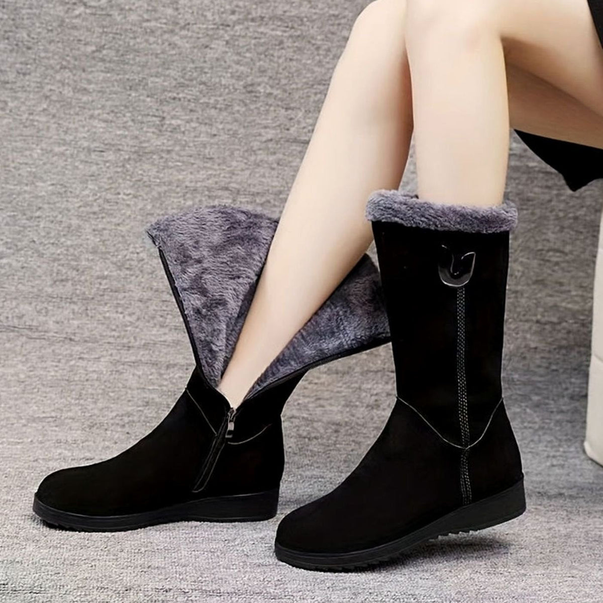 Victoria | Women's Faux Fur Cuffed Slip-On Mid-Calf Snow Boots