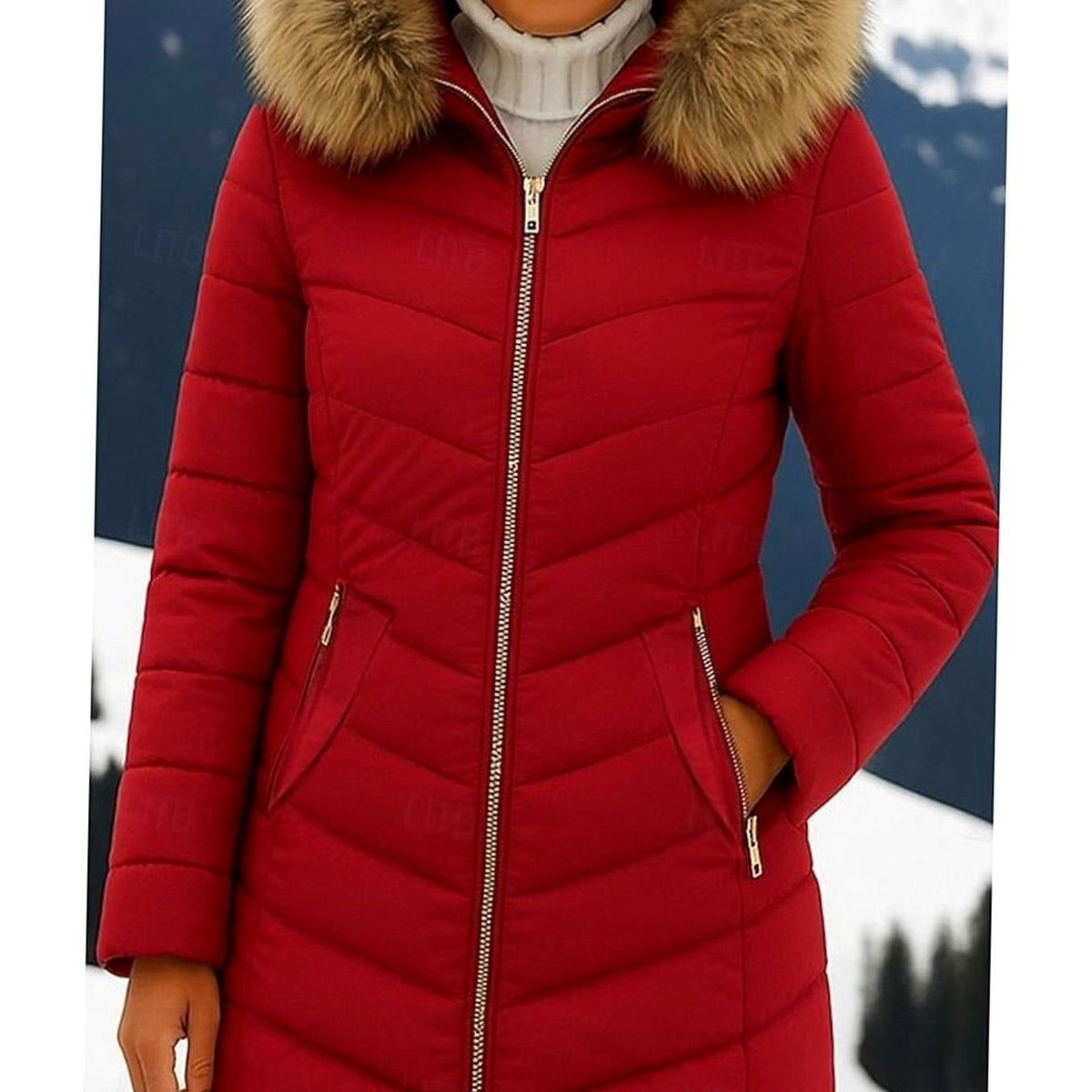 Olivia | Women's Faux Fur Hood Quilted Jacket Zip-Up Puffer Coat