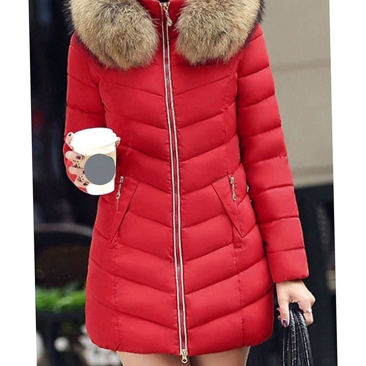Olivia | Women's Faux Fur Hood Quilted Jacket Zip-Up Puffer Coat