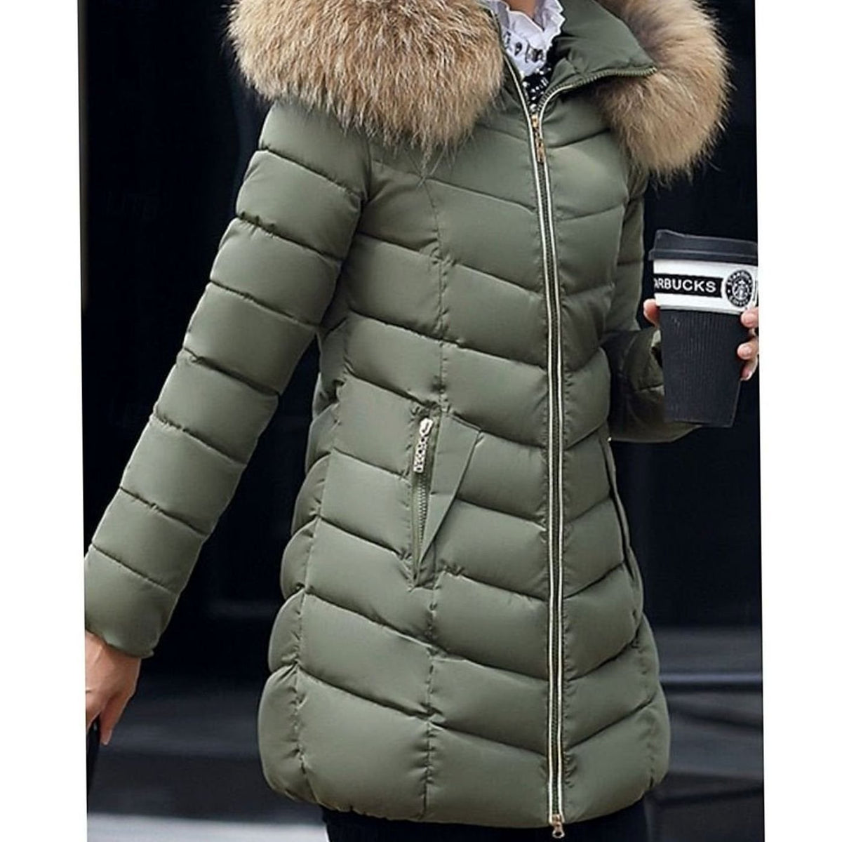 Olivia | Women's Faux Fur Hood Quilted Jacket Zip-Up Puffer Coat
