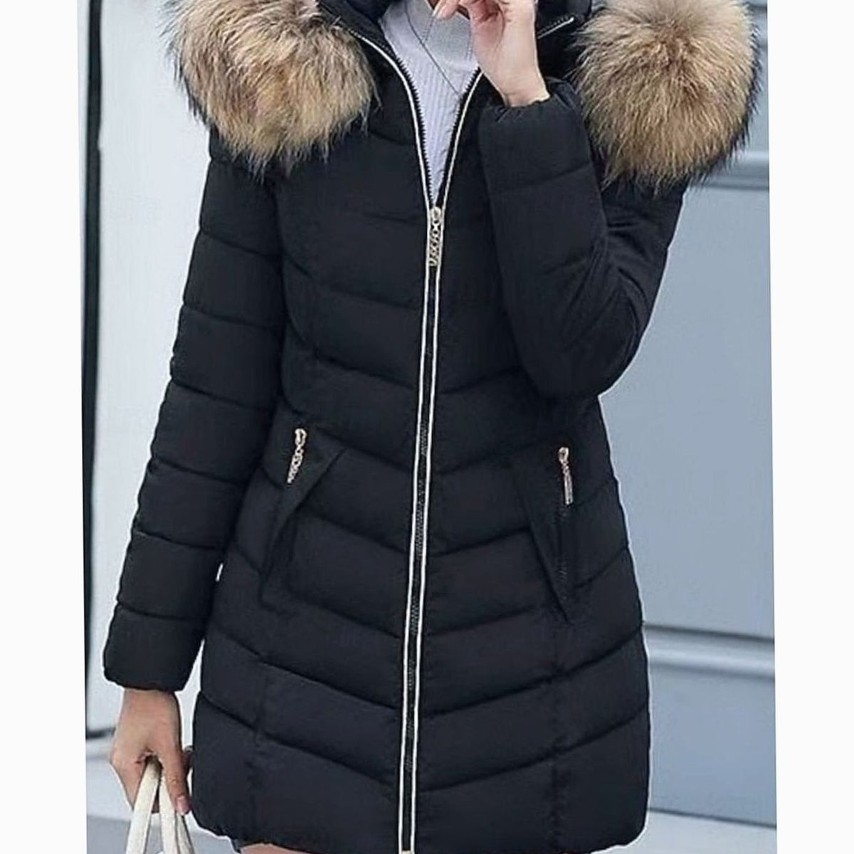 Olivia | Women's Faux Fur Hood Quilted Jacket Zip-Up Puffer Coat