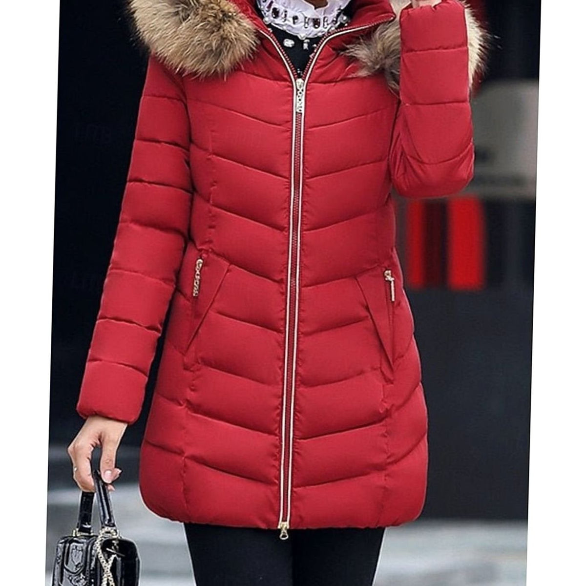 Olivia | Women's Faux Fur Hood Quilted Jacket Zip-Up Puffer Coat