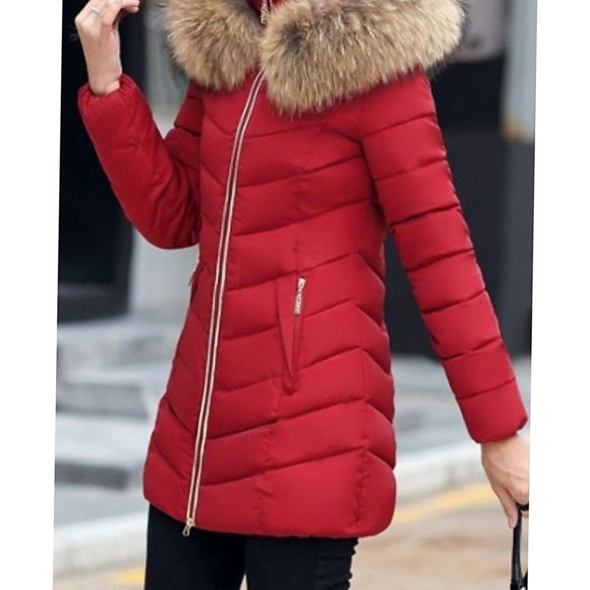 Olivia | Women's Faux Fur Hood Quilted Jacket Zip-Up Puffer Coat
