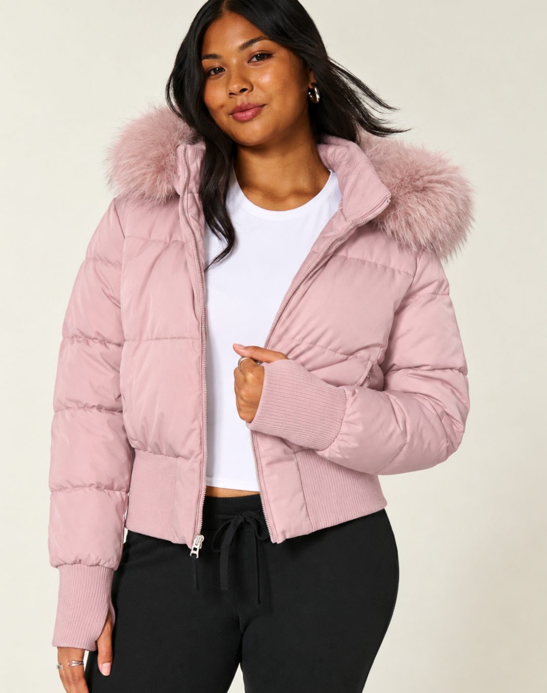 Scarlett | Women's Faux Fur Hooded Cropped Puffer Jacket