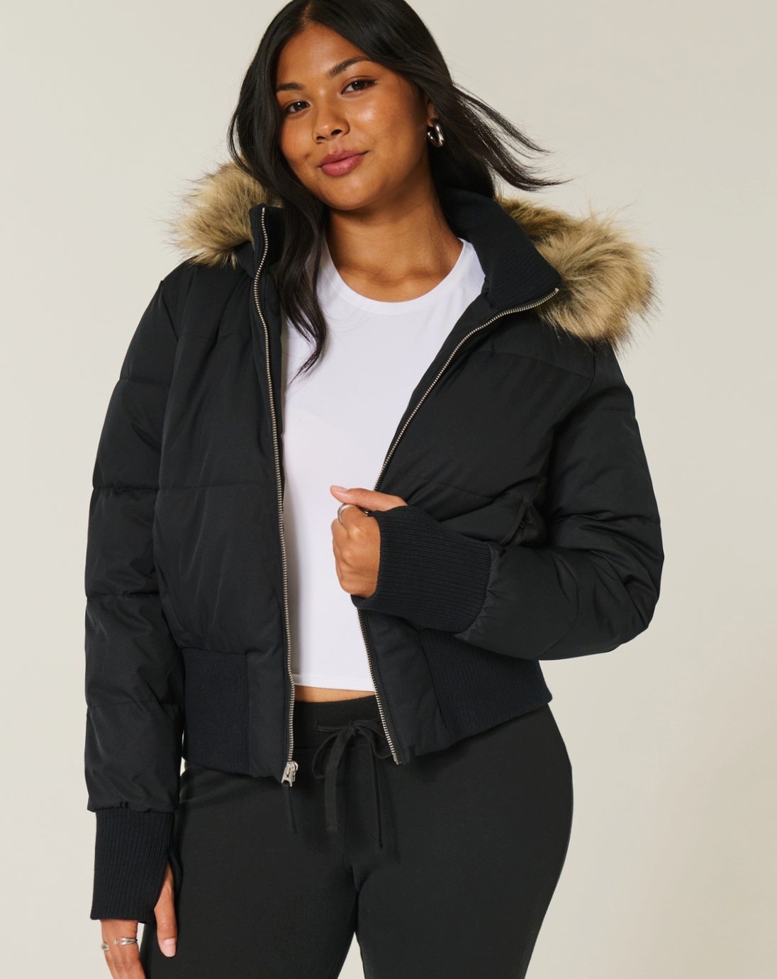Scarlett | Women's Faux Fur Hooded Cropped Puffer Jacket