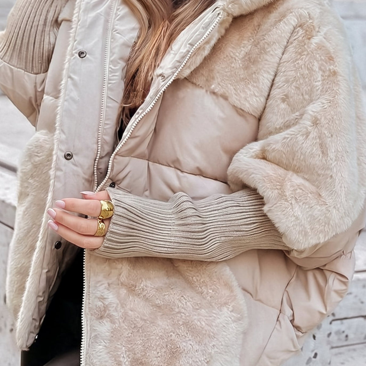 Olivia | Women's Faux Fur Quilted Plush Hooded Winter Coat