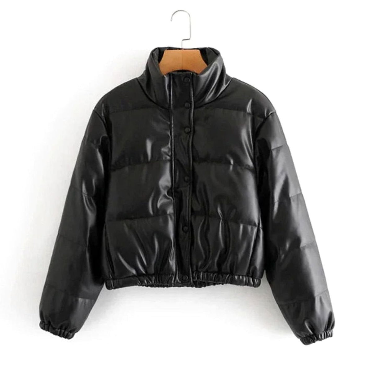 Layla | Women's Faux Leather Quilted Puffer Winter Coat Hooded Zipper