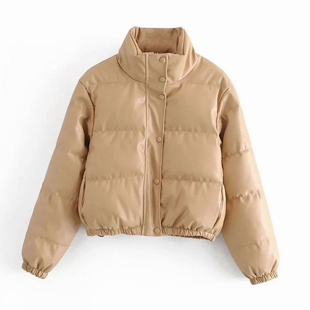 Layla | Women's Faux Leather Quilted Puffer Winter Coat Hooded Zipper