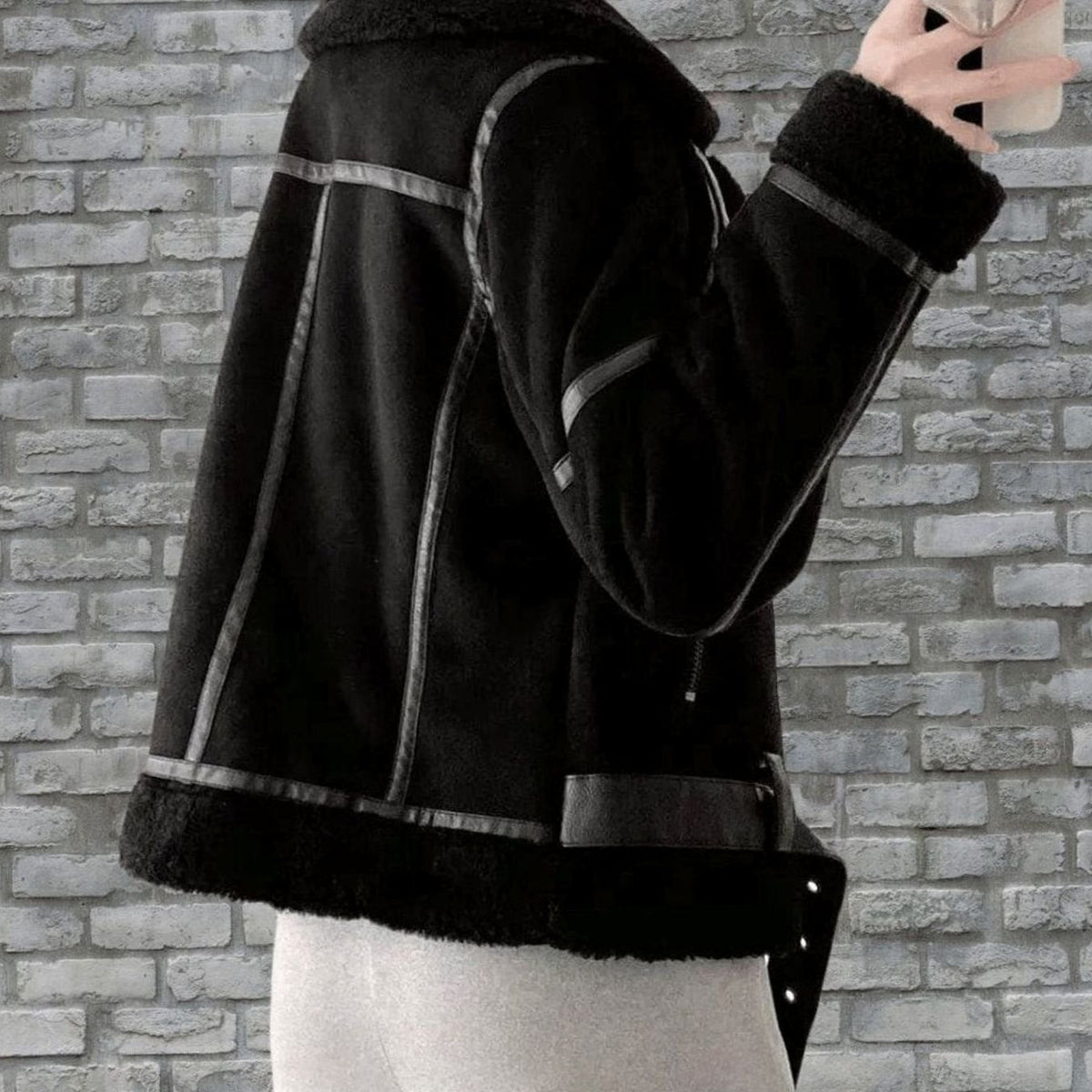 Amelia | Women's Faux Shearling Aviator Jacket Belted Asymmetric-Zip