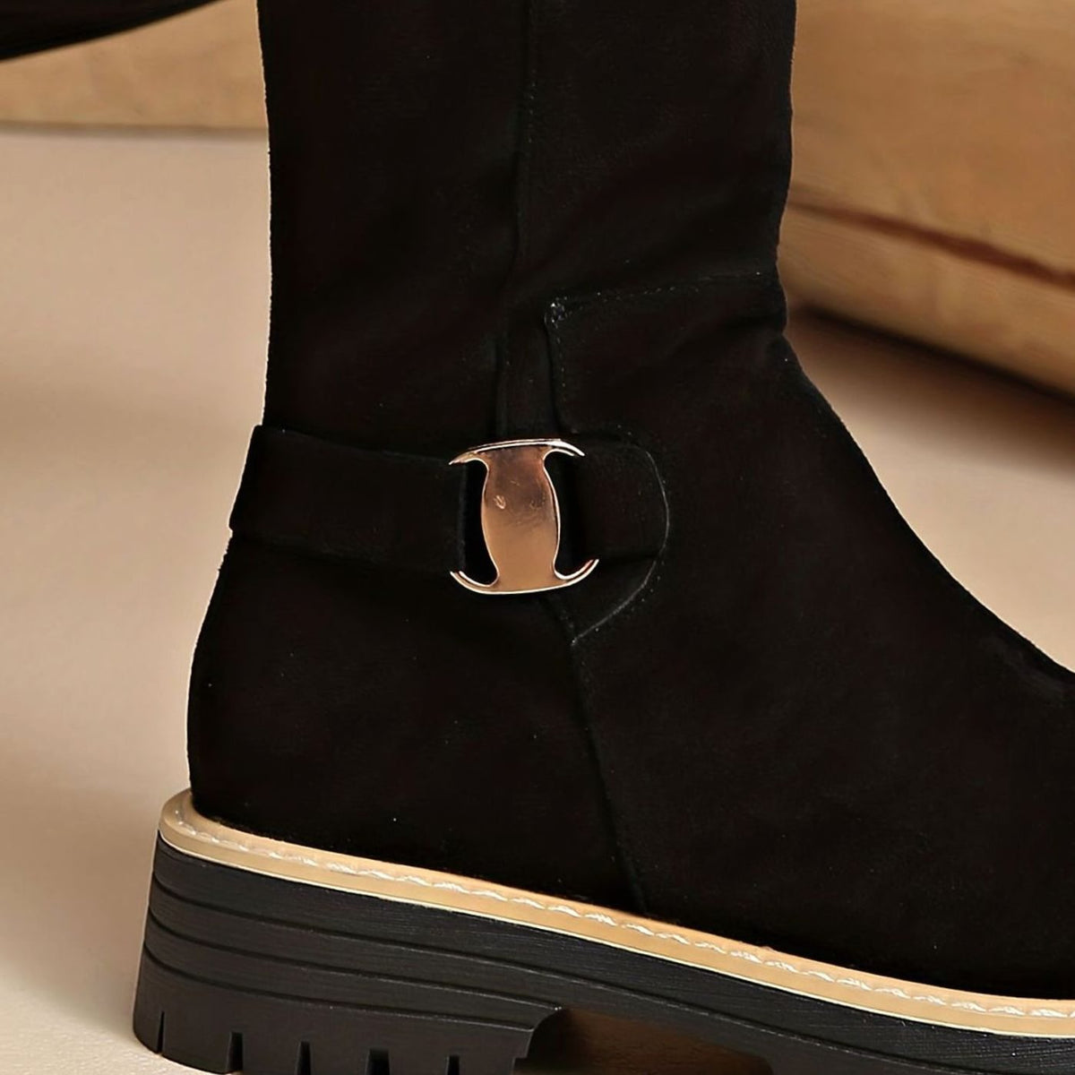 Aria | Women's Faux-Suede Block Heel Knee High Boots Zipper