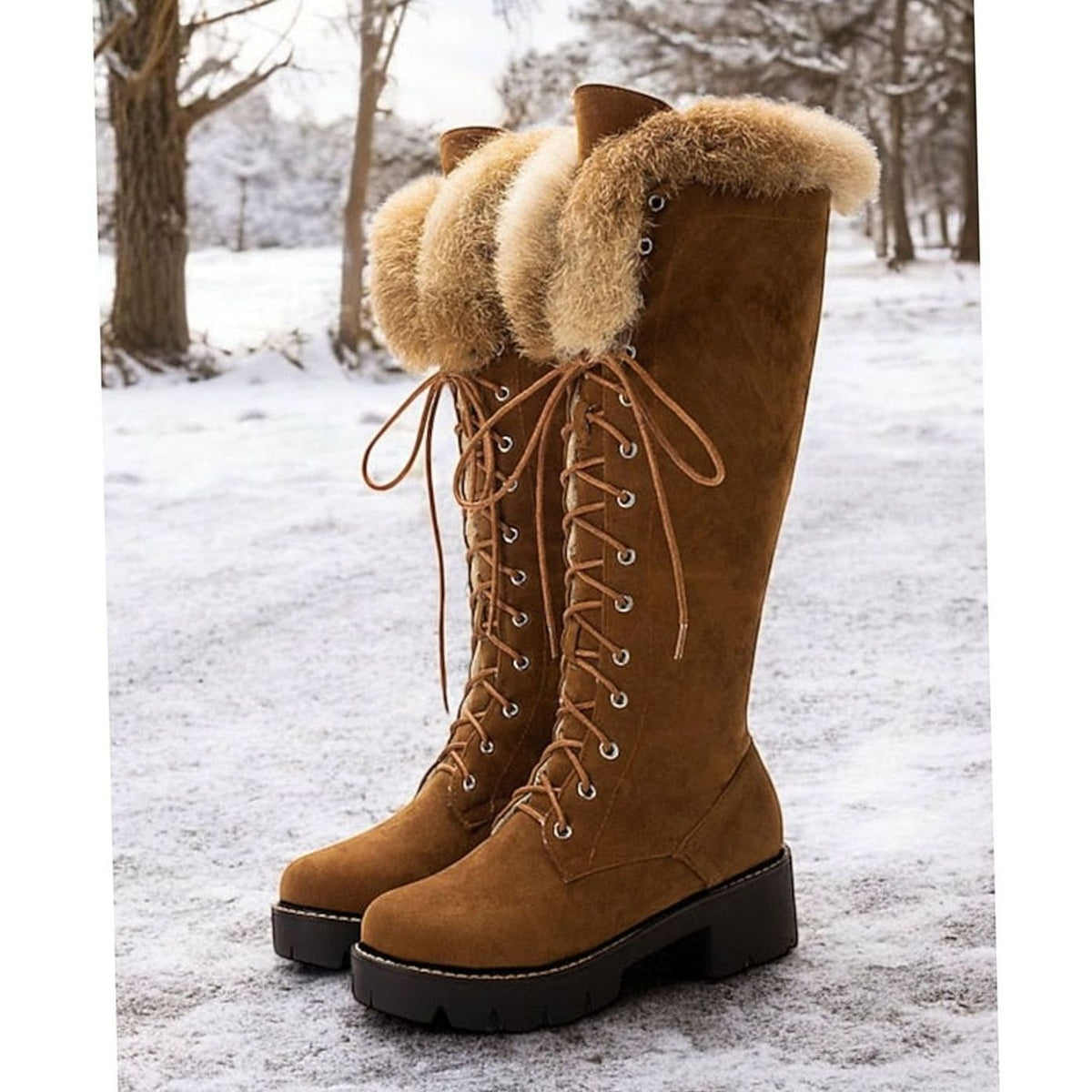 Harper | Women's Faux Suede Lace-Up Knee-High Winter Snow Boots Plush Cuff