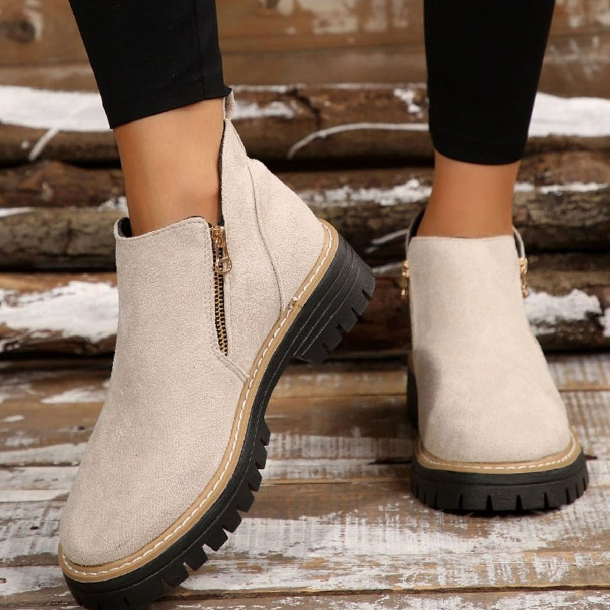 Penelope | Women's Faux Suede Platform Ankle Boots Side Zipper