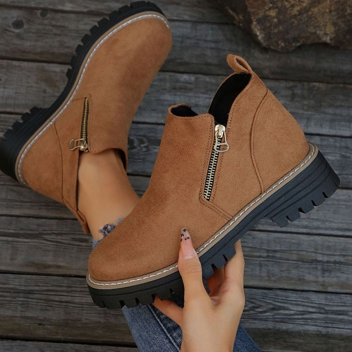 Penelope | Women's Faux Suede Platform Ankle Boots Side Zipper
