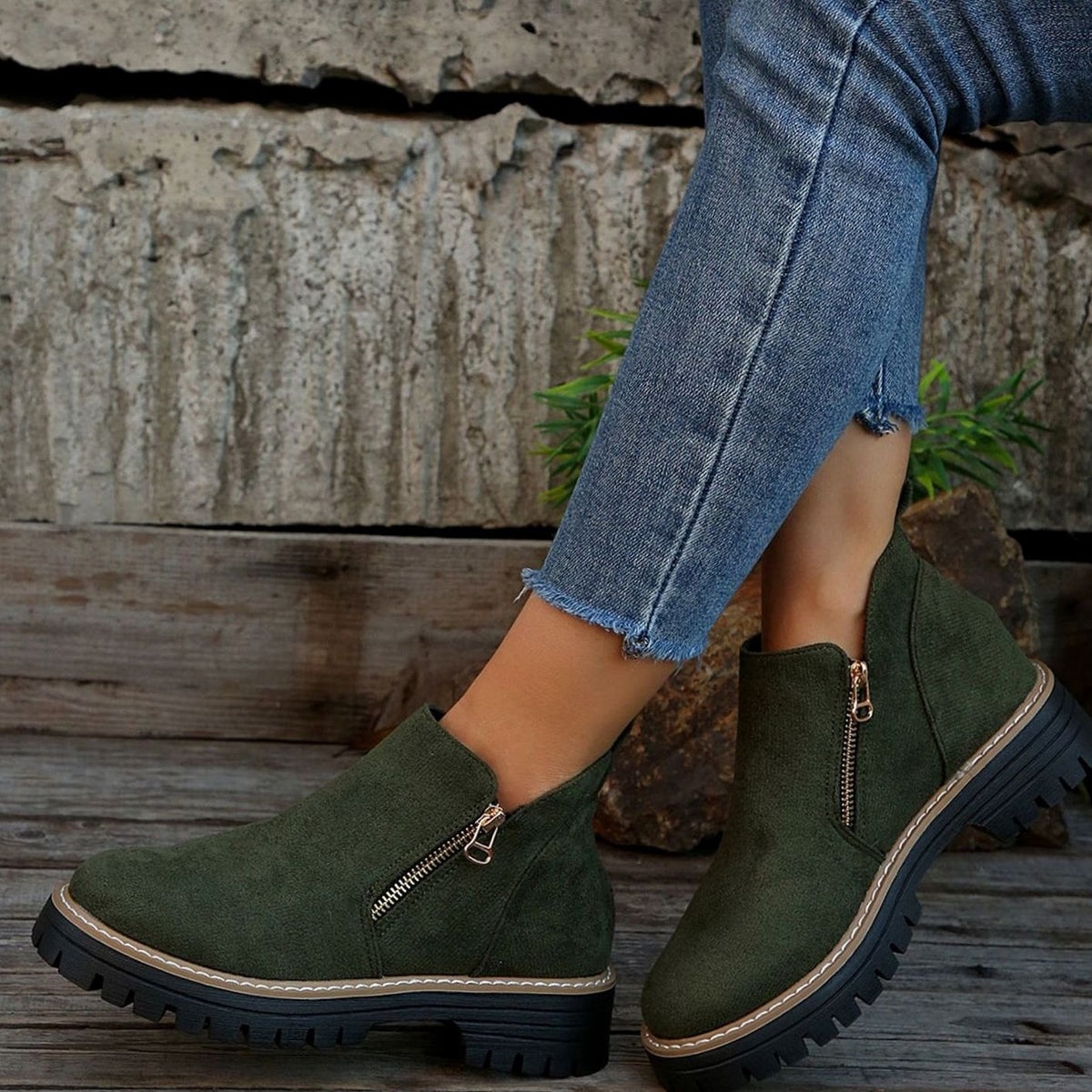 Penelope | Women's Faux Suede Platform Ankle Boots Side Zipper