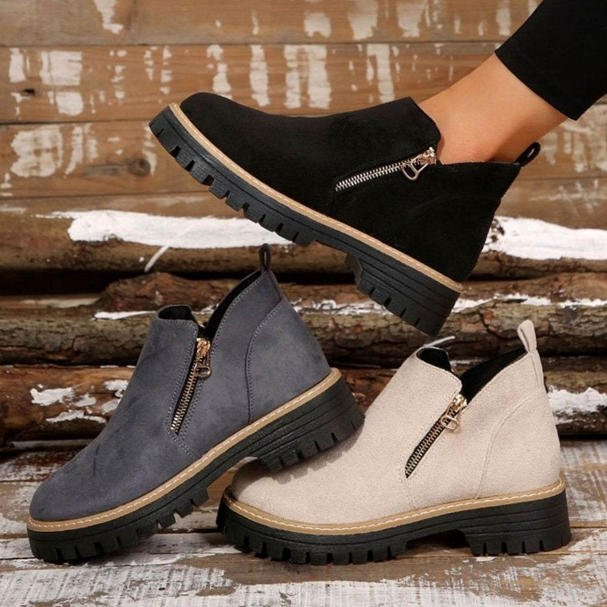Penelope | Women's Faux Suede Platform Ankle Boots Side Zipper