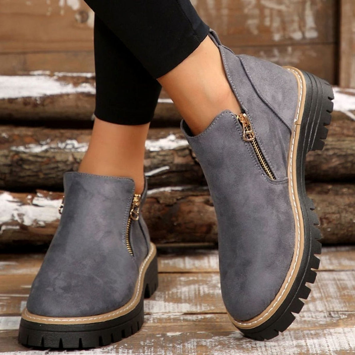 Penelope | Women's Faux Suede Platform Ankle Boots Side Zipper