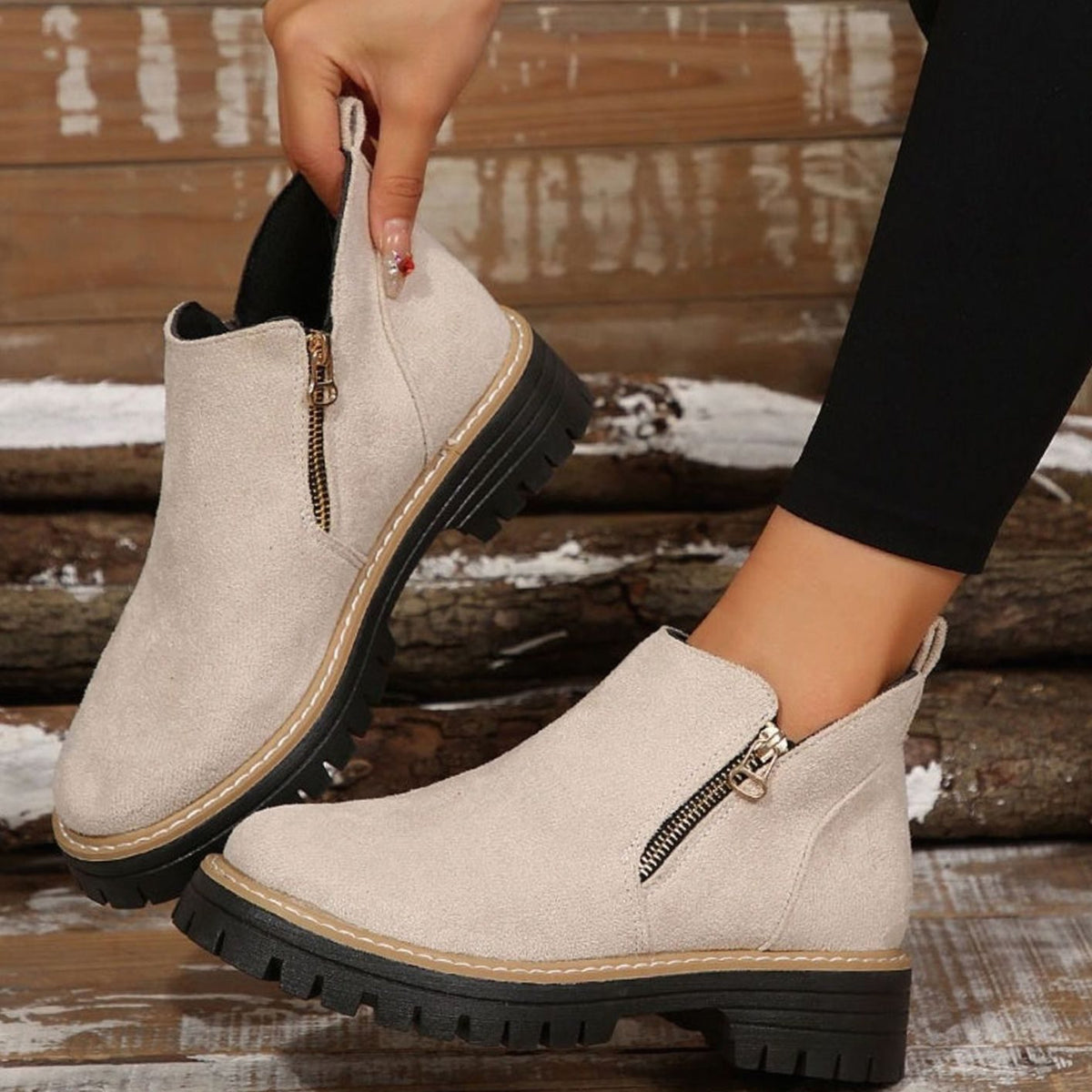 Penelope | Women's Faux Suede Platform Ankle Boots Side Zipper