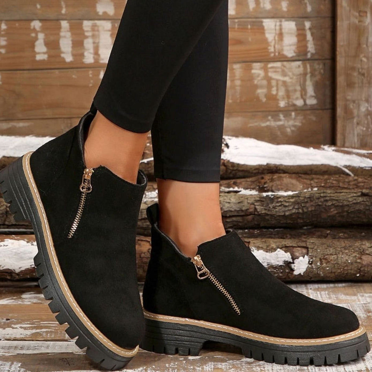 Penelope | Women's Faux Suede Platform Ankle Boots Side Zipper