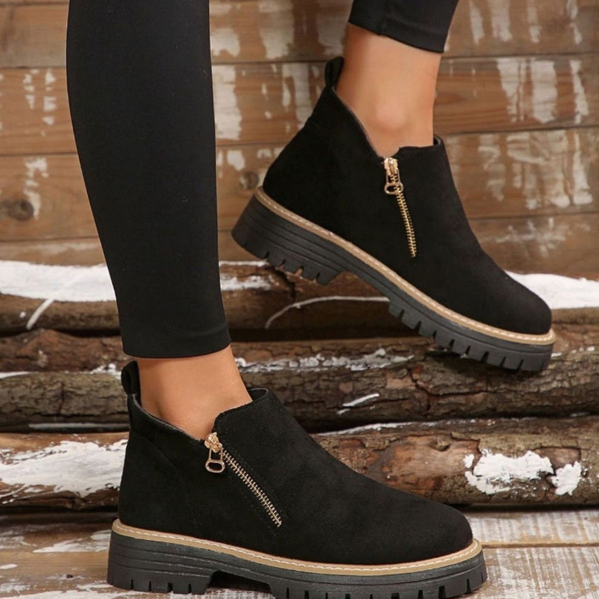 Penelope | Women's Faux Suede Platform Ankle Boots Side Zipper