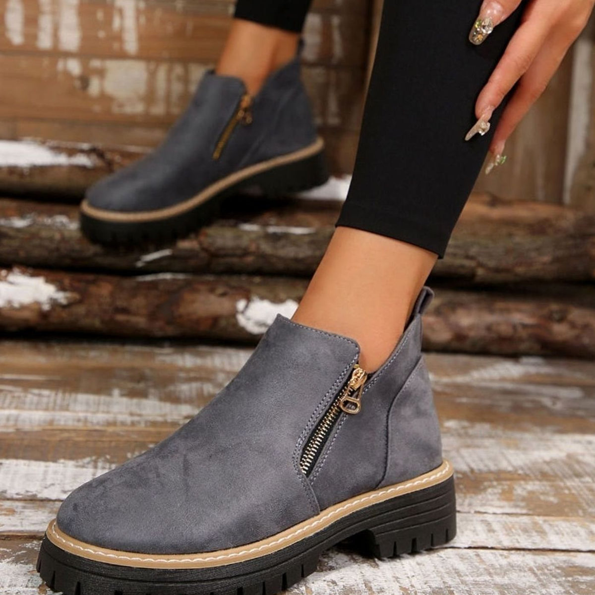 Penelope | Women's Faux Suede Platform Ankle Boots Side Zipper
