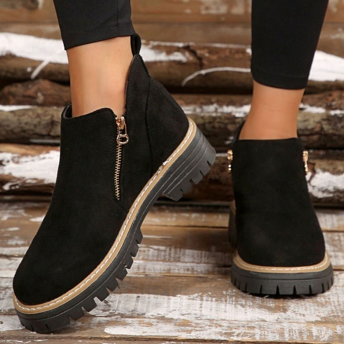 Penelope | Women's Faux Suede Platform Ankle Boots Side Zipper