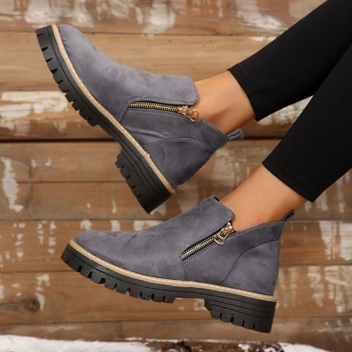 Penelope | Women's Faux Suede Platform Ankle Boots Side Zipper