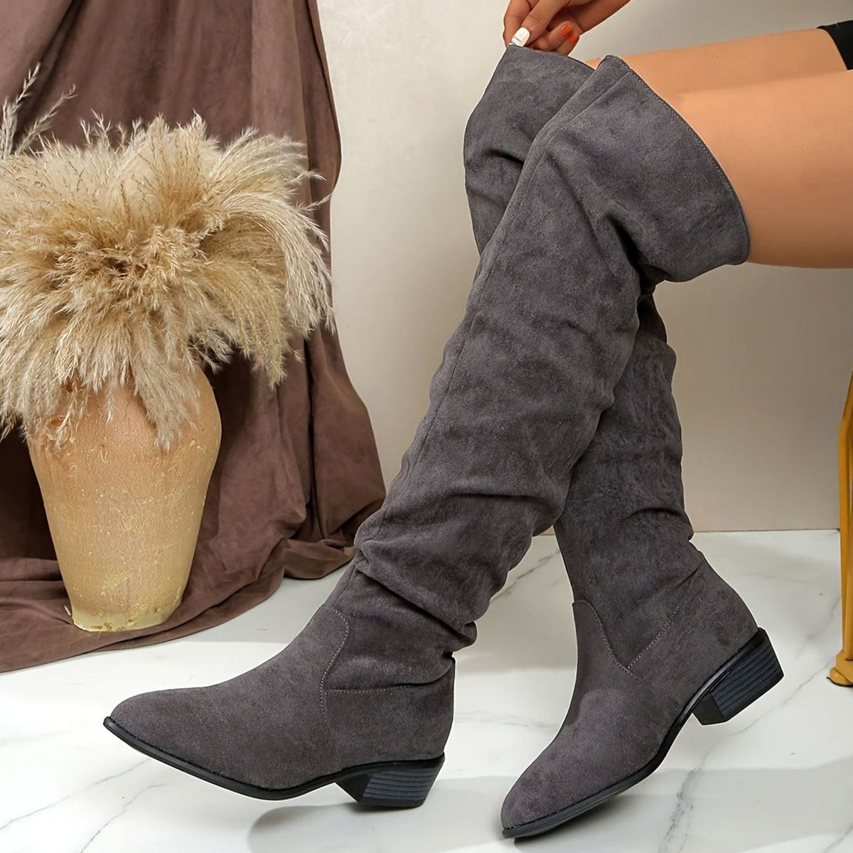 Layla | Women's Faux Suede Slouchy Over-the-Knee High Boots