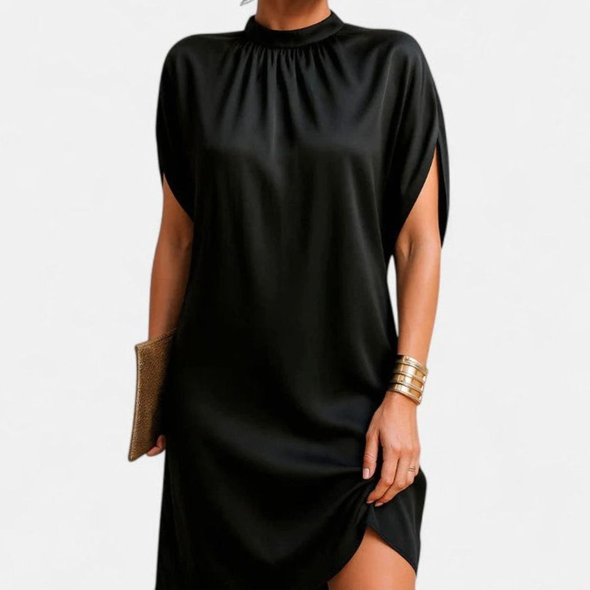 Amelia | Women's Figure Flattering Mock-Neck Batwing-Sleeve Shift Dress